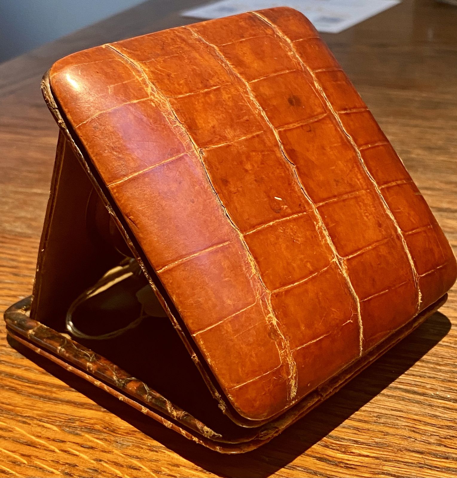 Rare Asprey London Antique Crocodile Skin Travel Desk Clock Pocket Watch Art Deco Circa 1930s Traveling Alarm Clock photo 295.0