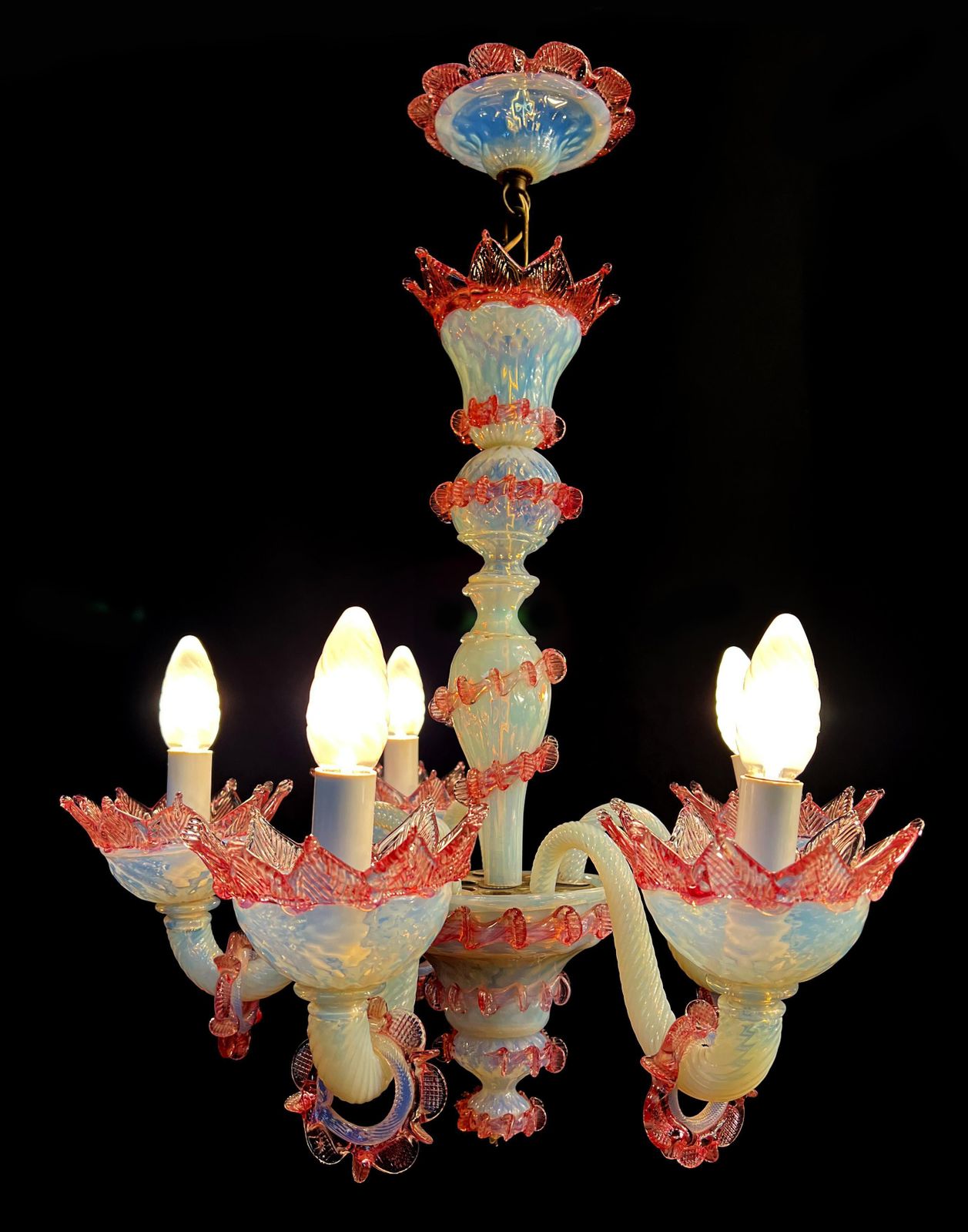 Charming Light Blue And Pink Venetian Chandelier, Murano, 1950s photo furniture