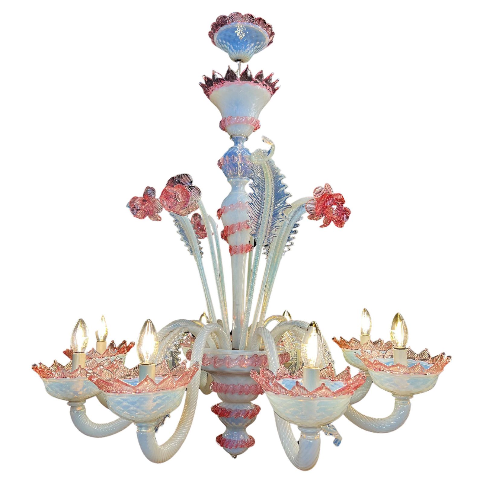 Majestic Light Blue And Pink Venetian Chandelier, Murano, 1950s
