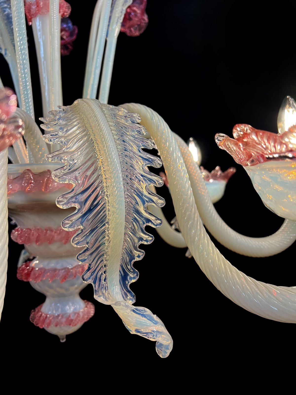 Majestic Light Blue And Pink Venetian Chandelier, Murano, 1950s photo for sale