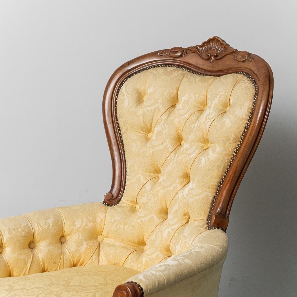 Pair Of Louis Philippe Style Armchairs Wood Yellow Fabric XIX photo Furniture