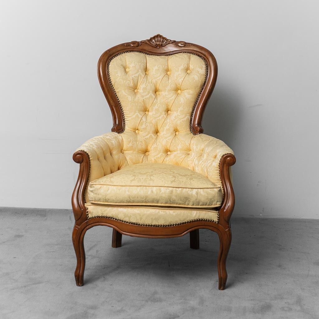 photo furniture Pair Of Louis Philippe Style Armchairs Wood Yellow Fabric XIX