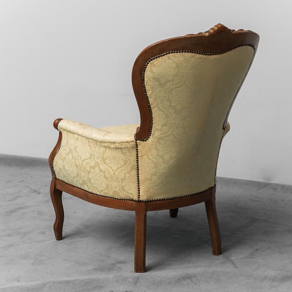 photo for sale Pair Of Louis Philippe Style Armchairs Wood Yellow Fabric XIX