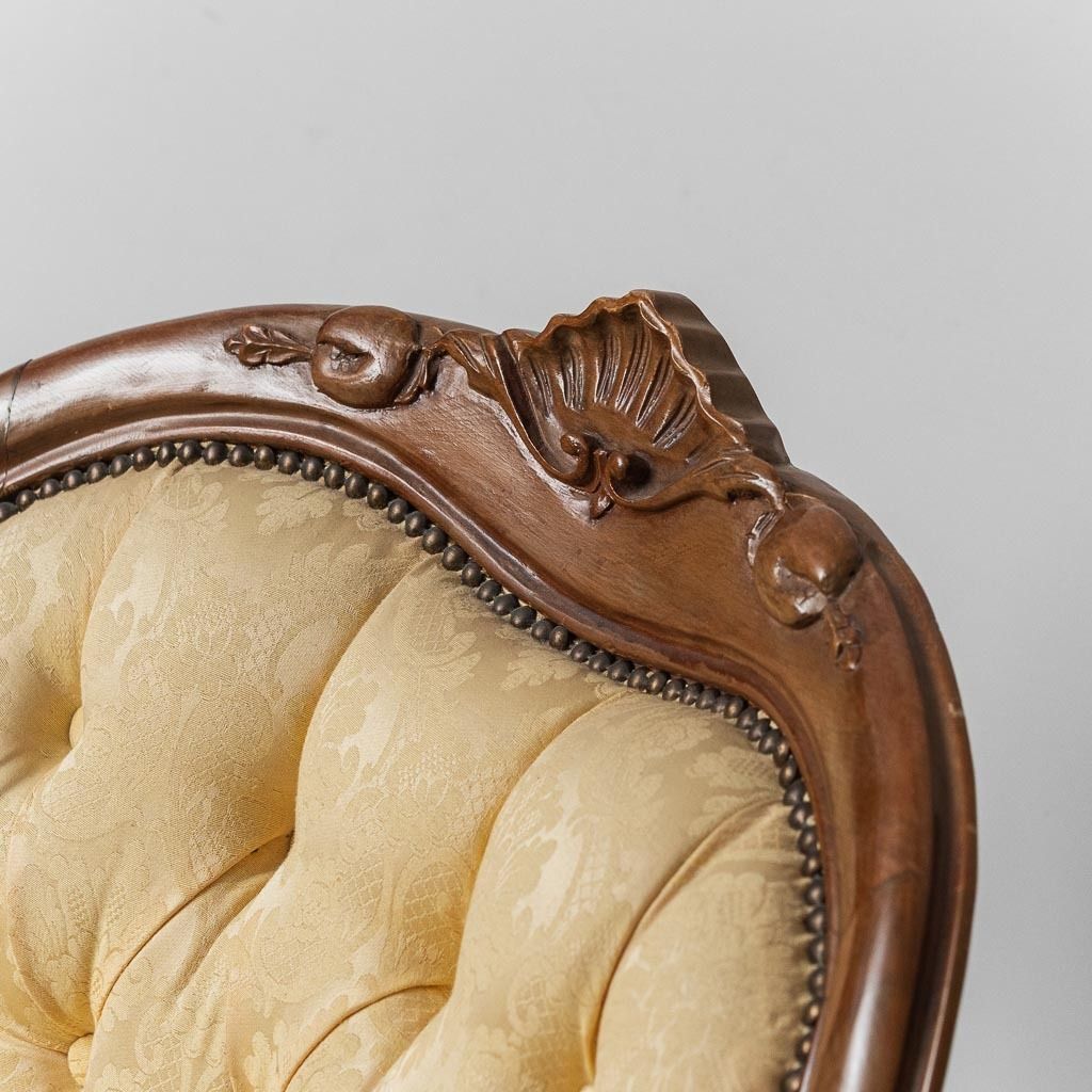 Furniture Pair Of Louis Philippe Style Armchairs Wood Yellow Fabric XIX photo