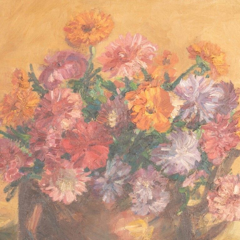 French Impressionistic Still Life Flowers Oil Painting On Canvas Signed photo for sale