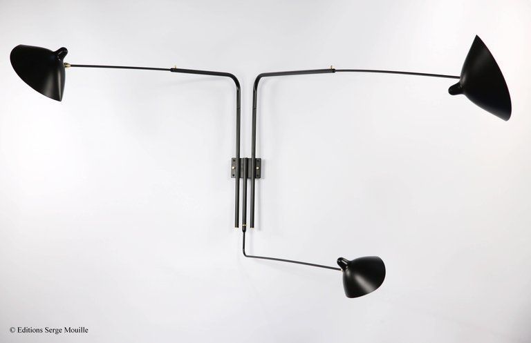 Sconce By Serge Mouille Model "Applique Three Rotating Arms" photo for sale