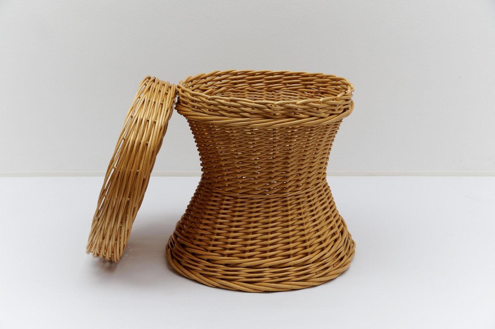 Mid Century Modern Rattan Stool With Storage Space, Italy 1960s photo vinterior