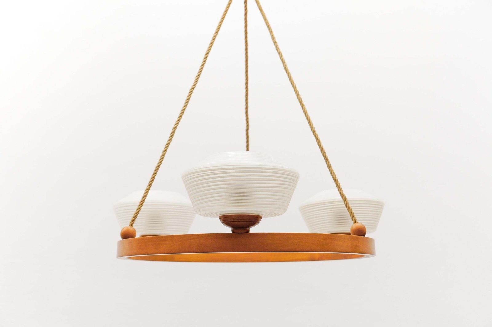 Lovely Round Plywood Scandinavian Mid Century Modern Ceiling Lamp, 1950s photo vintage