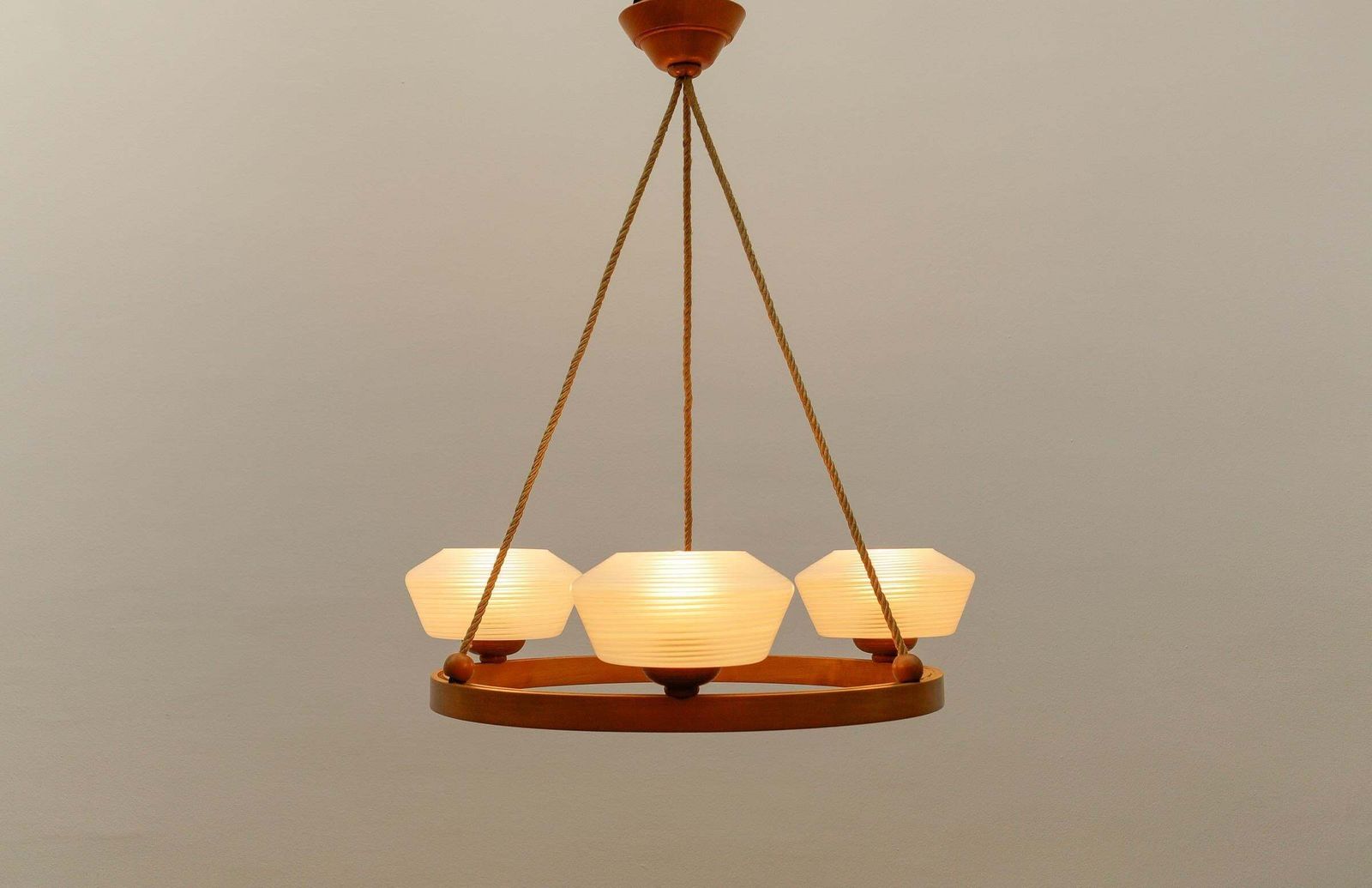 1587.0 Lovely Round Plywood Scandinavian Mid Century Modern Ceiling Lamp, 1950s photo