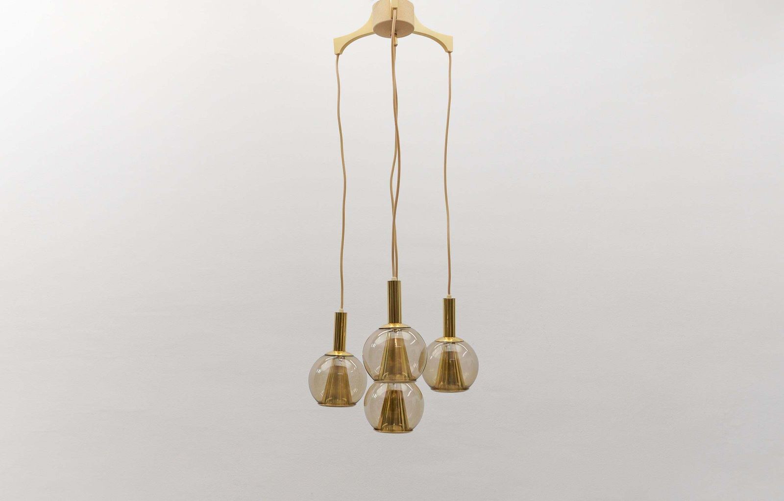 Lovely Brass And Smoked Glass Mid Century Modern Cascading Lamp, 1960s Germany photo for sale