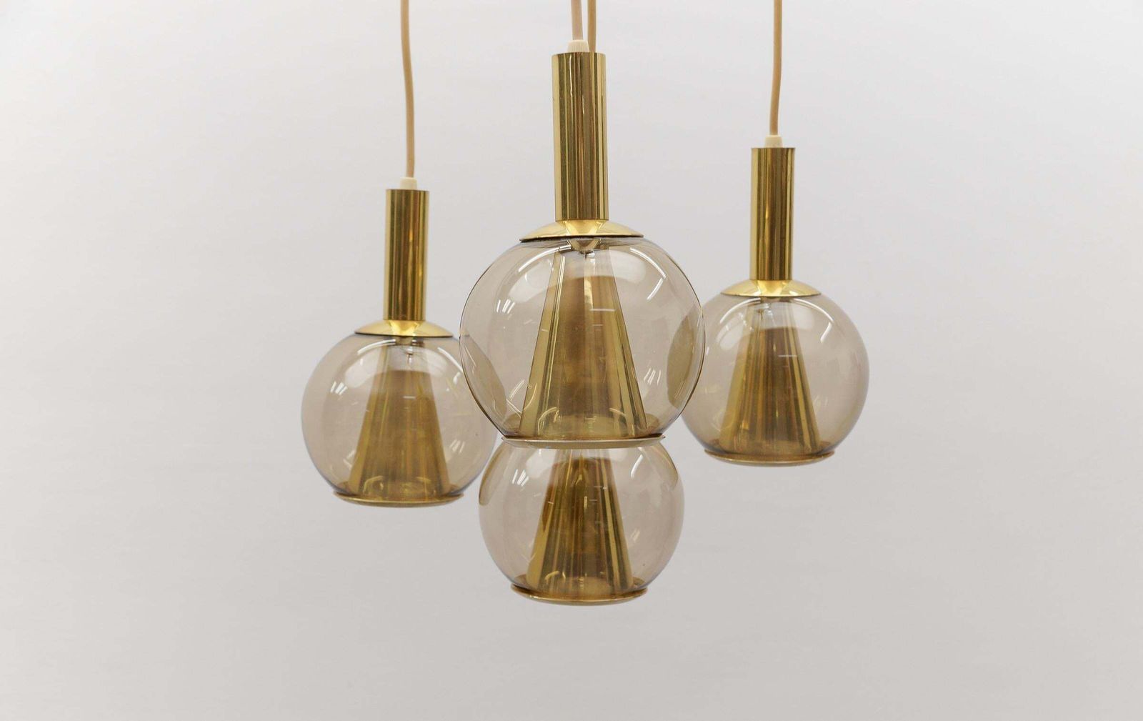 Lovely Brass And Smoked Glass Mid Century Modern Cascading Lamp, 1960s Germany photo buy