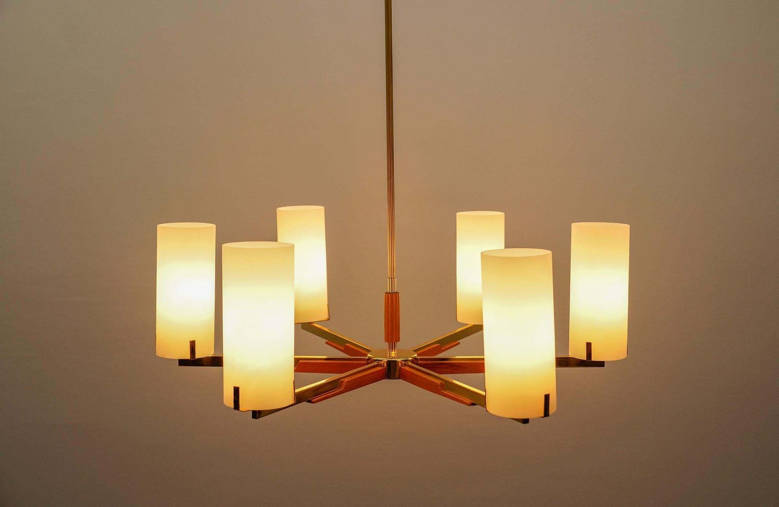 photo furniture Teak, Brass And Opaline Glass Pendant Lamp By Kaiser Leuchten, 1960s