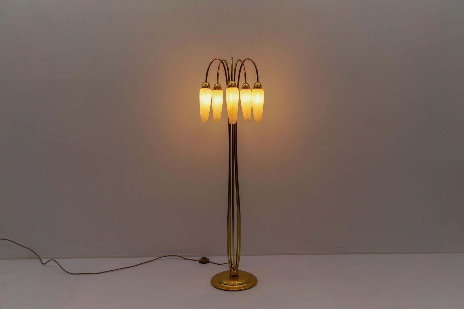 Very Rare Mid Century Modern Floor Lamp With Five Glass Shades, 1950s Italy photo for sale