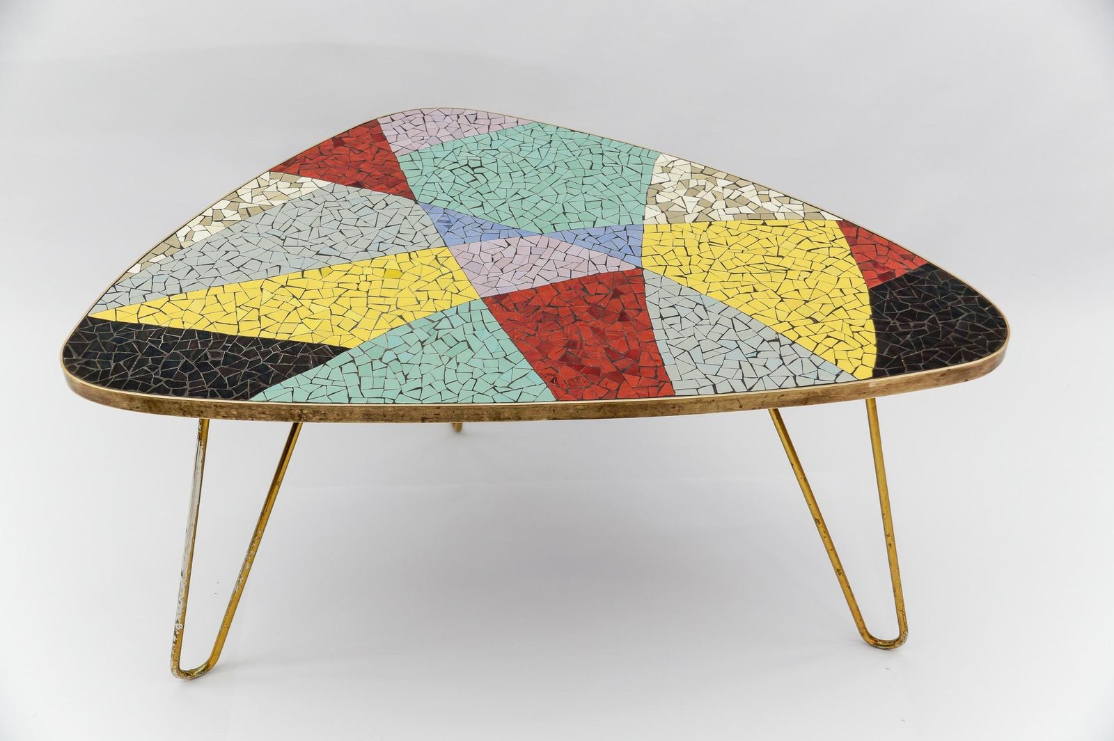 Colorful Mosaic And Brass Coffee Table, 1950s Italy photo Furniture