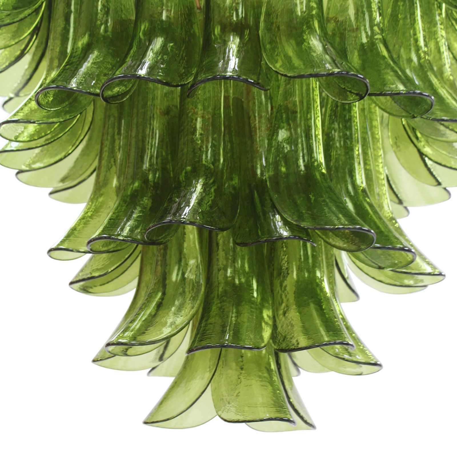 Green Murano Glass Petal Chandelier With Gold Toned Support, Italy photo for sale