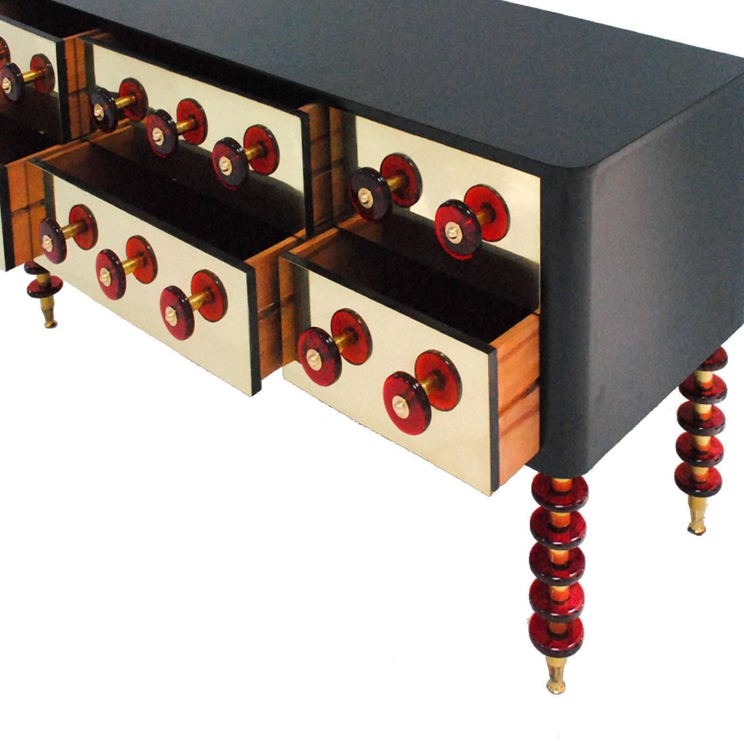Midcentury Style Italian Sideboard Made Of Solid Wood Murano Glass And Brass photo 6176.0