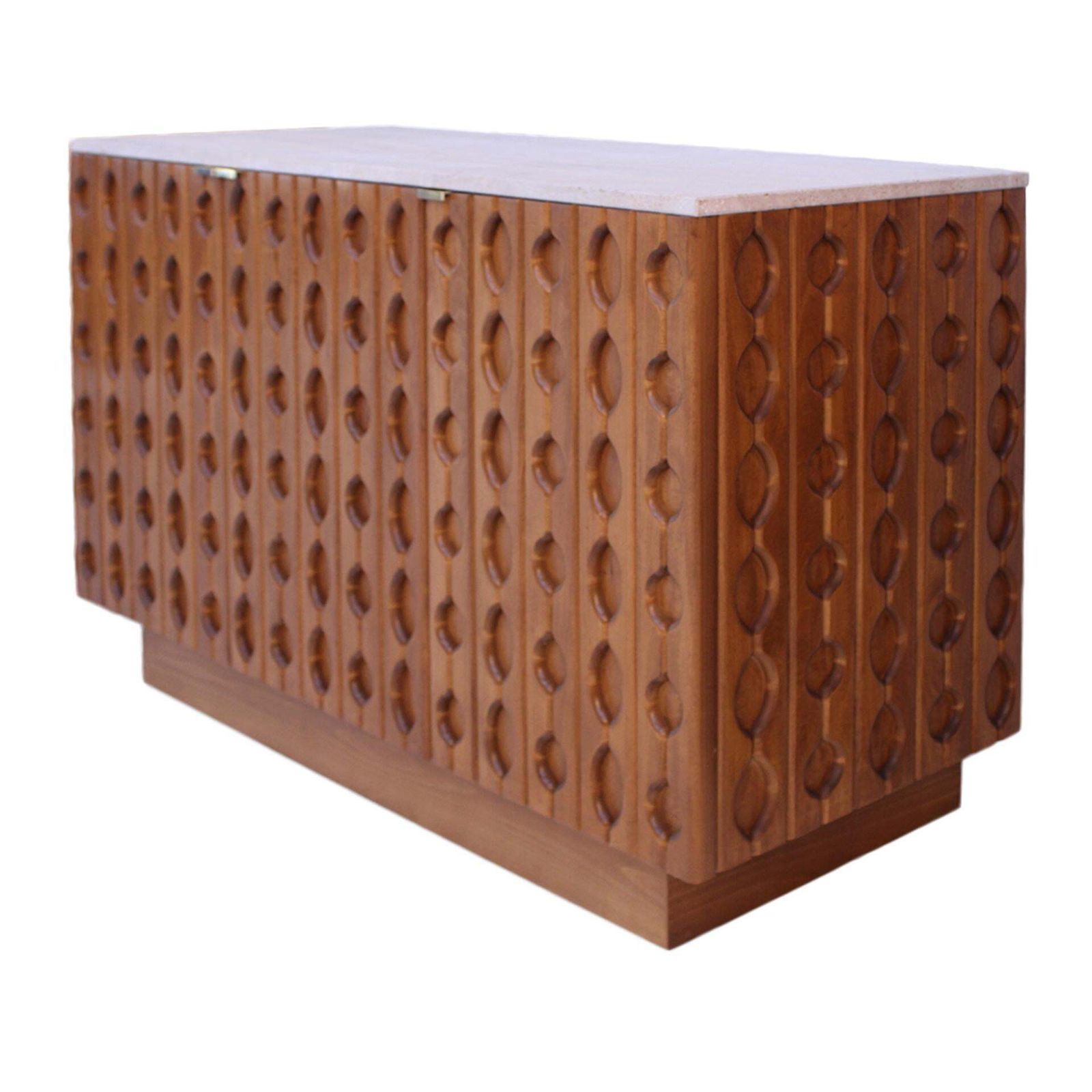 Contemporary Pair Of Italian Sideboards Made Of Solid Wood And Travertine photo for sale