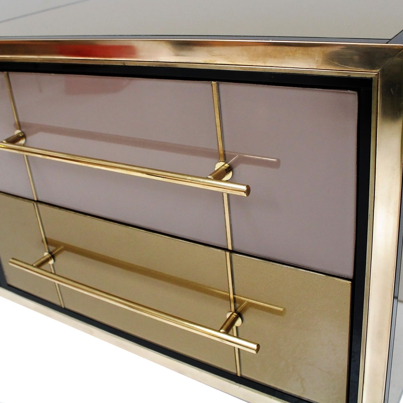 Furniture Italian Midcentury Modern Sideboard In Solid Wood And Colored Glass, 1950s photo