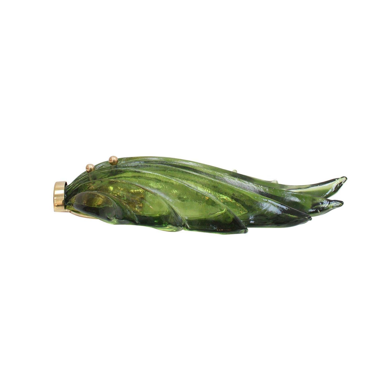 Pair Of Floral Murano Glass Wall Sconces In Green, Italian Art Glass Lighting photo Lighting