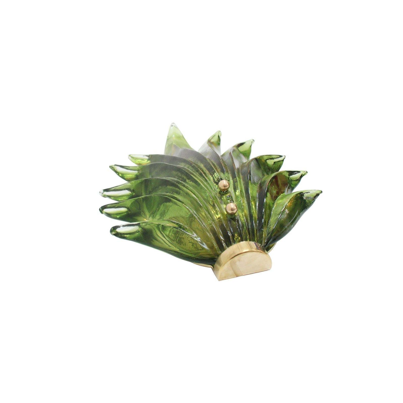Pair Of Floral Murano Glass Wall Sconces In Green, Italian Art Glass Lighting photo vinterior
