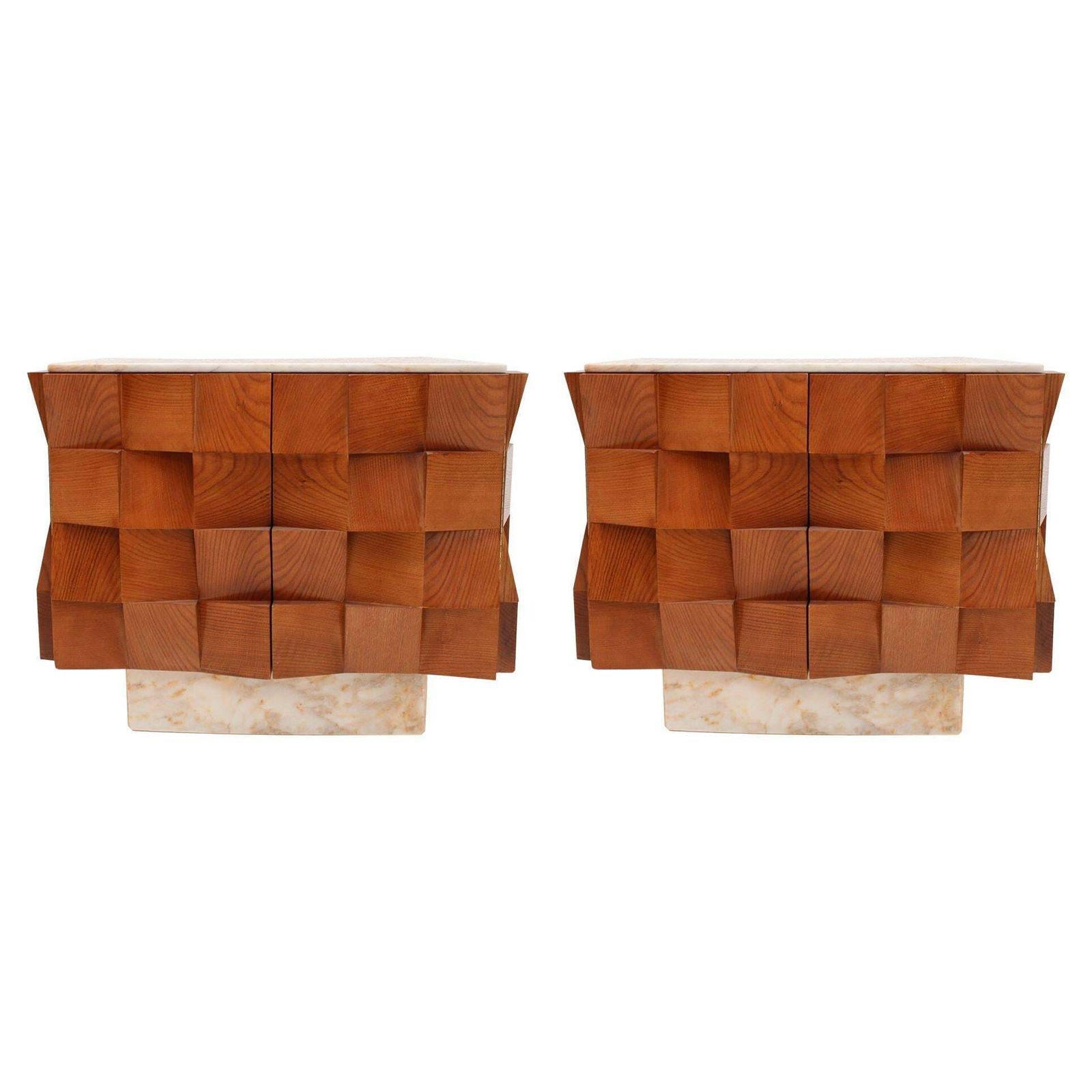 Contemporary Modern Pair Of Sideboards In Wood And Siena Marble Top, Italy