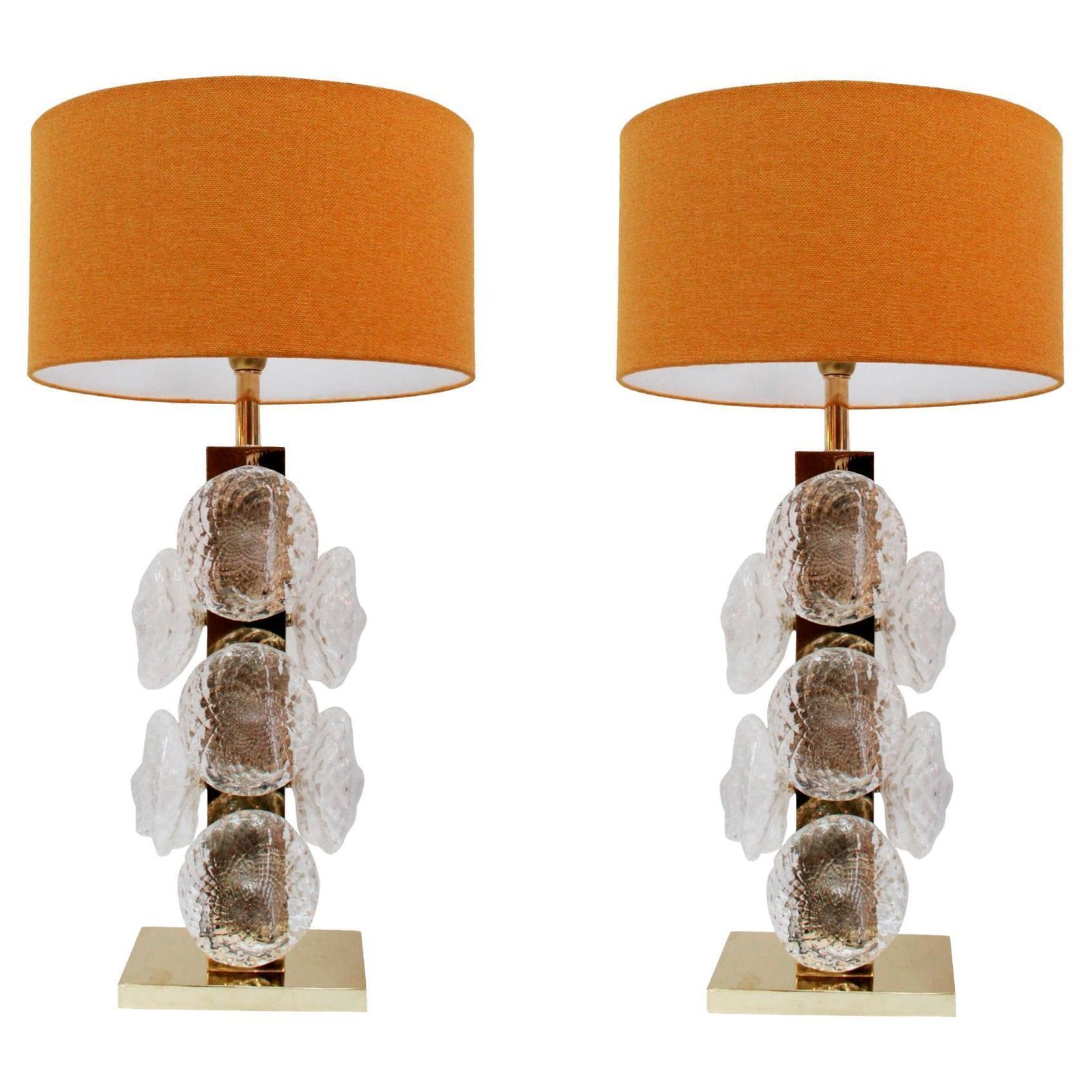 Pair Of Italian Murano Glass And Brass Table Lamps, Italy