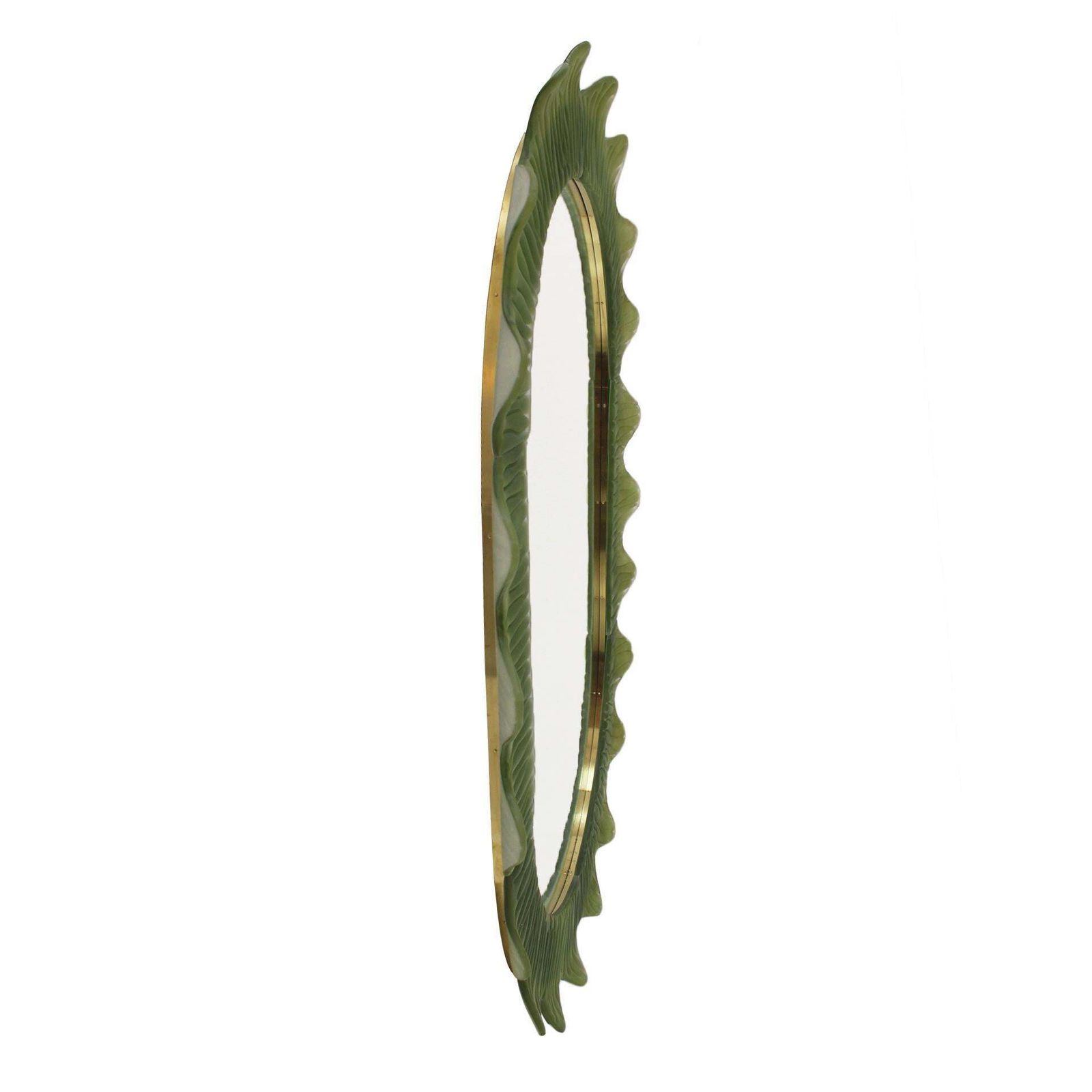 Organic Shaped Green Italian Mirror Made Of Murano Glass And Brass photo for sale