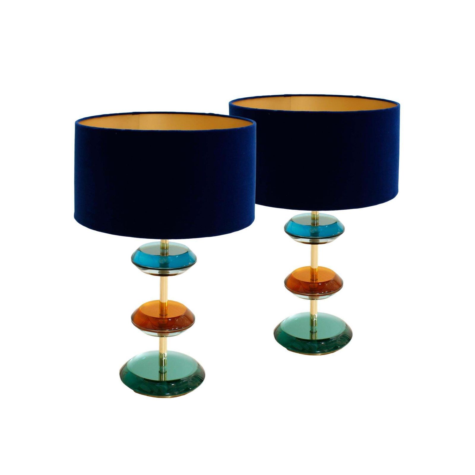 Mid Century Modern Style Murano Glass And Brass Pair Of Italian Table Lamps photo furniture