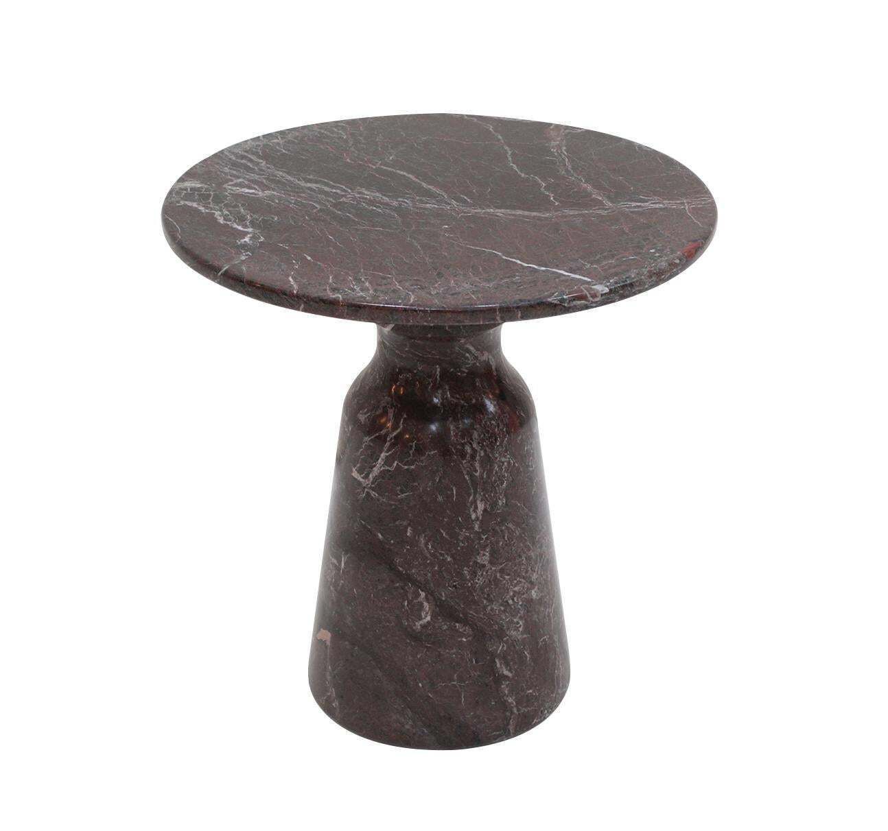 Mid Century Modern Pair Of Round Marble Rosso Levanto End Tables, Italy 70s photo furniture