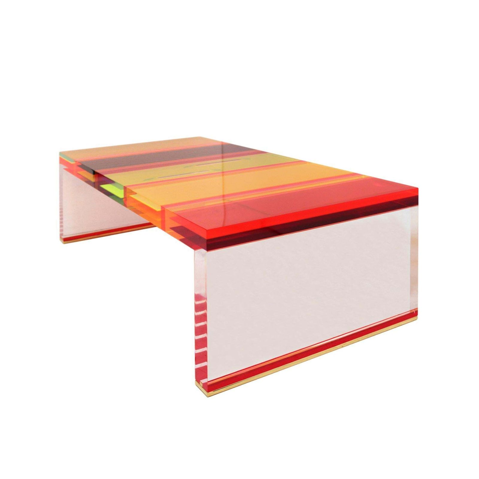 Studio Superego Modern Multicolor Plexiglass And Brass Feet Italian Coffee Table photo for sale