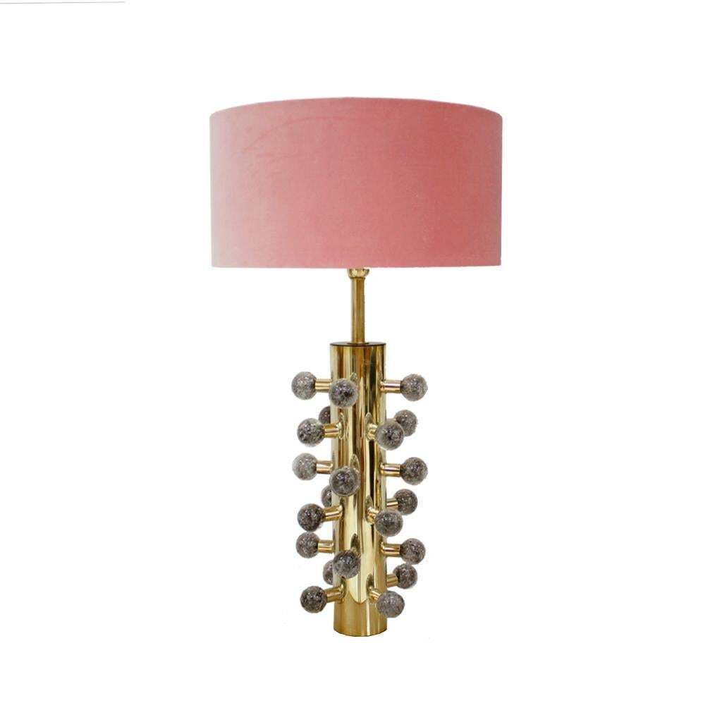 Mid Century Style Grey Murano Glass And Brass Italian Table Lamps photo furniture