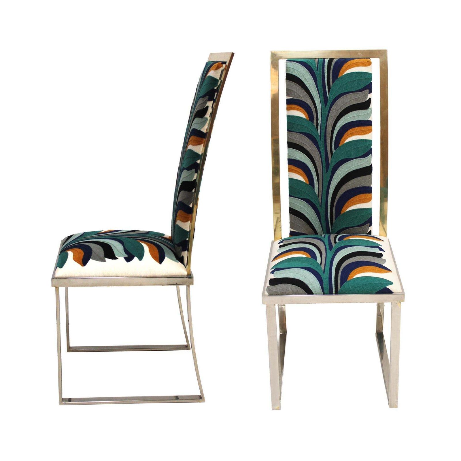 Eight Dining Chairs Made Of Brass & Steel By Michel Mangematin, Ready To Ship photo Furniture