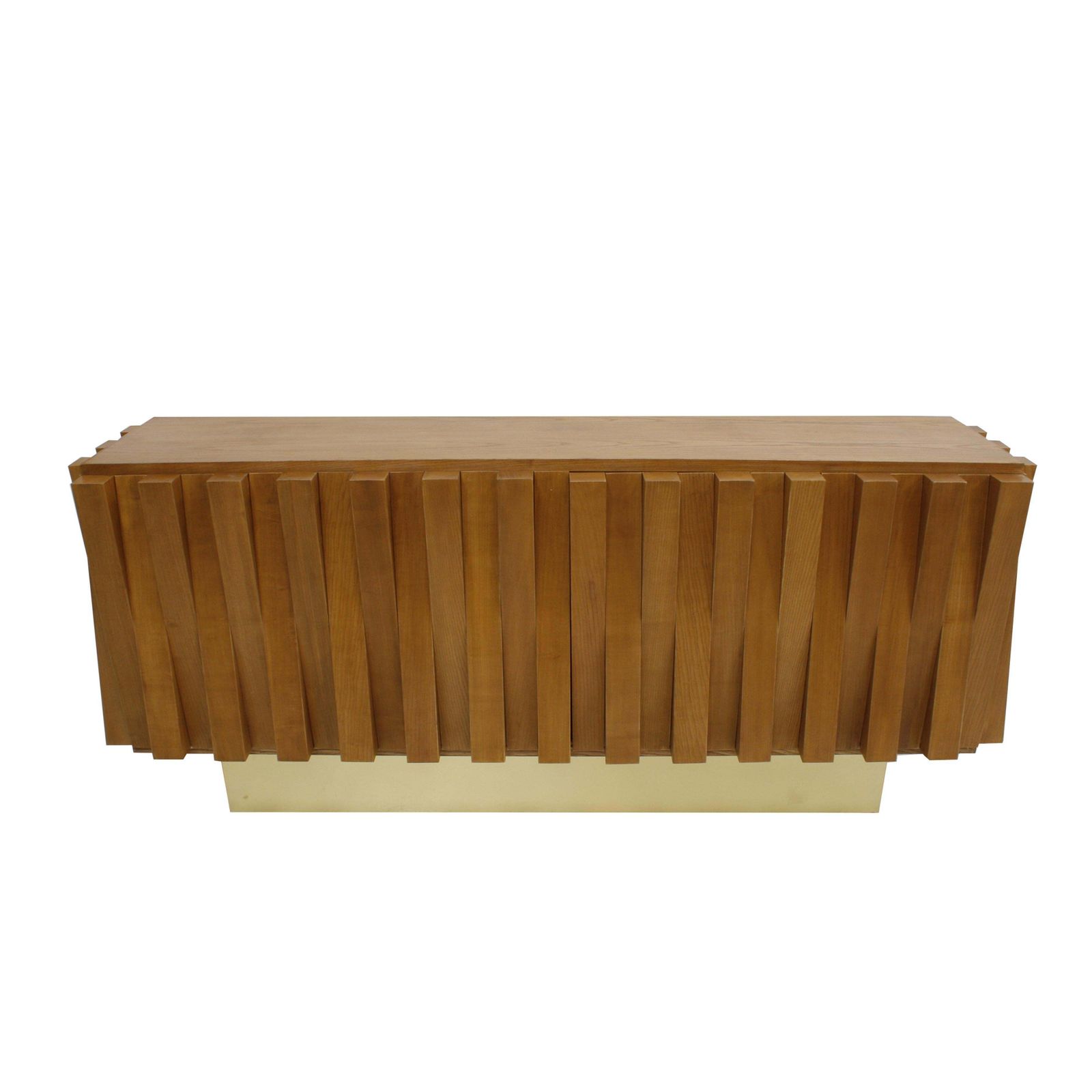 Mid Century Modern Italian Faceted Oakwood And Brass Sideboard By L.A. Studio photo furniture