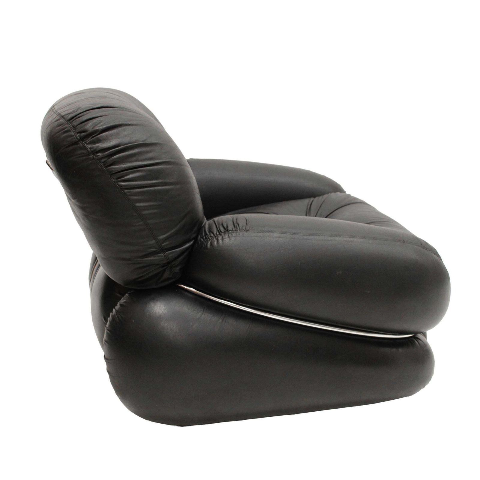 Italian Pair Of Okay Armchairs By Adriano Piazzesi With Black Leather And Steel photo 5575.0