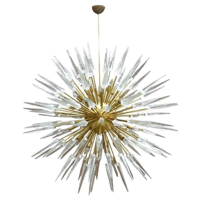 Mid Century Modern Style Sputnik Murano Glass And Brass Italian Chandelier