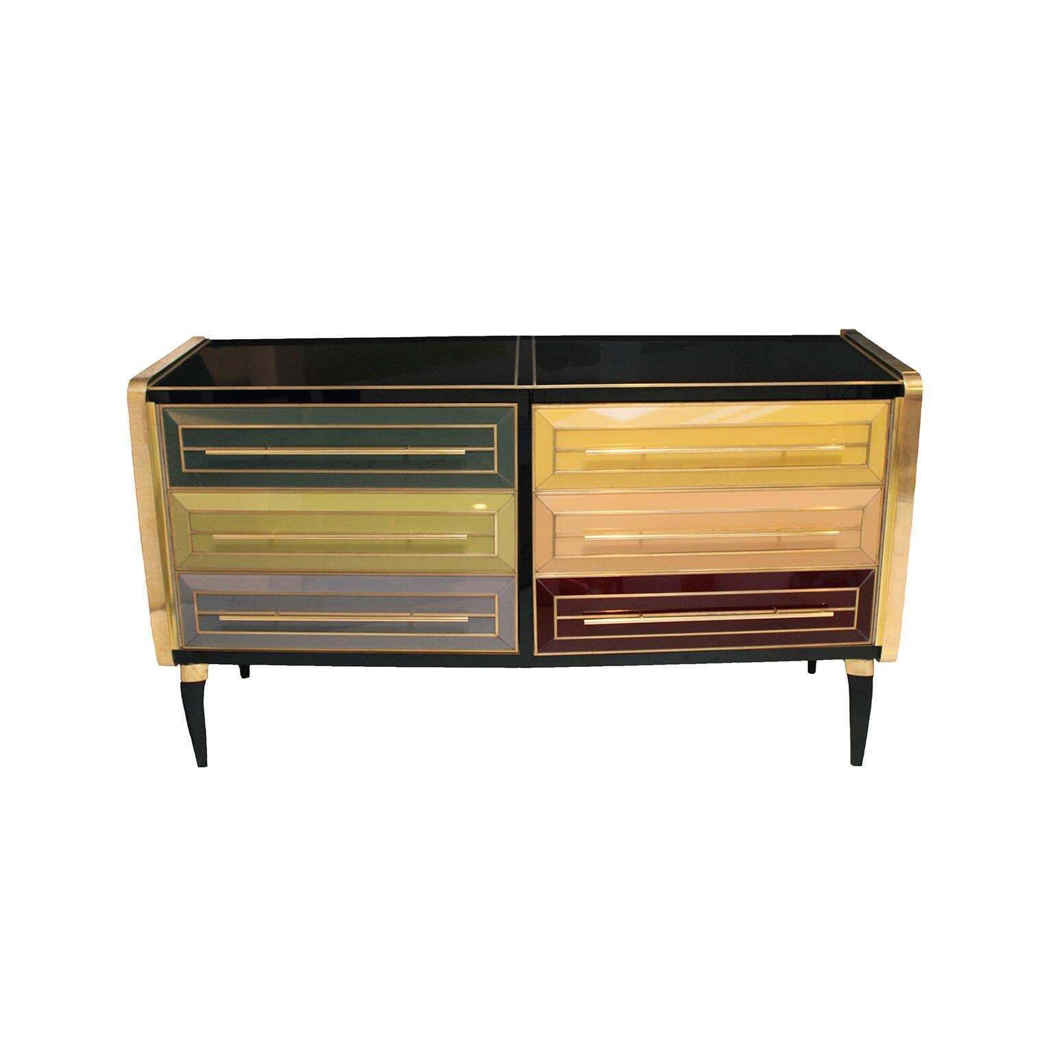 Mid Century Solid Wood And Colored Glass Bar Furniture, Italy 1950's photo for sale