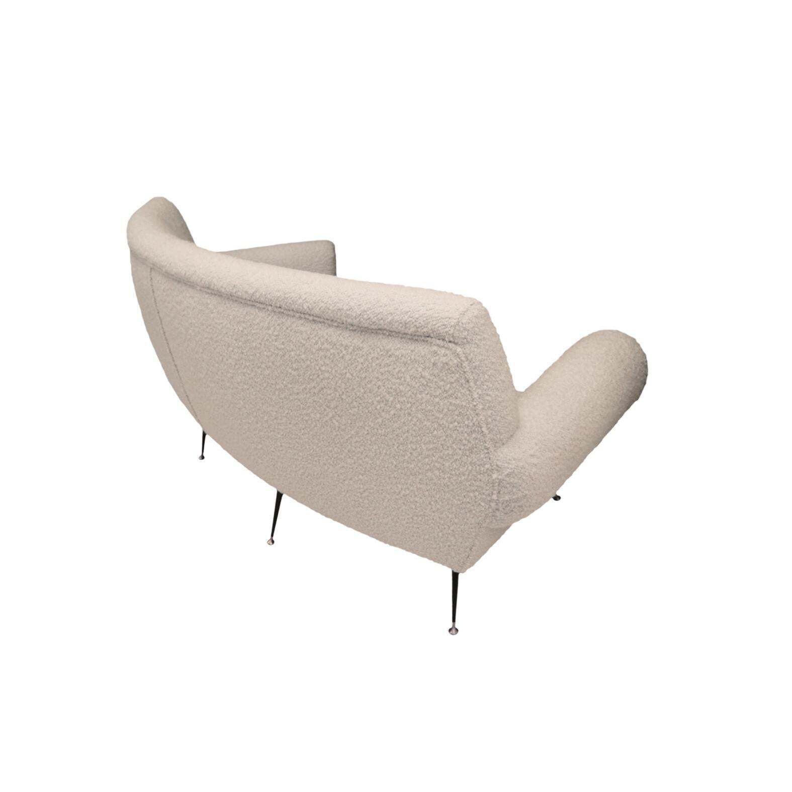 Mid Century White Boucle Curved Sofa With Six Legs By Gigi Radice For Minotti photo Furniture