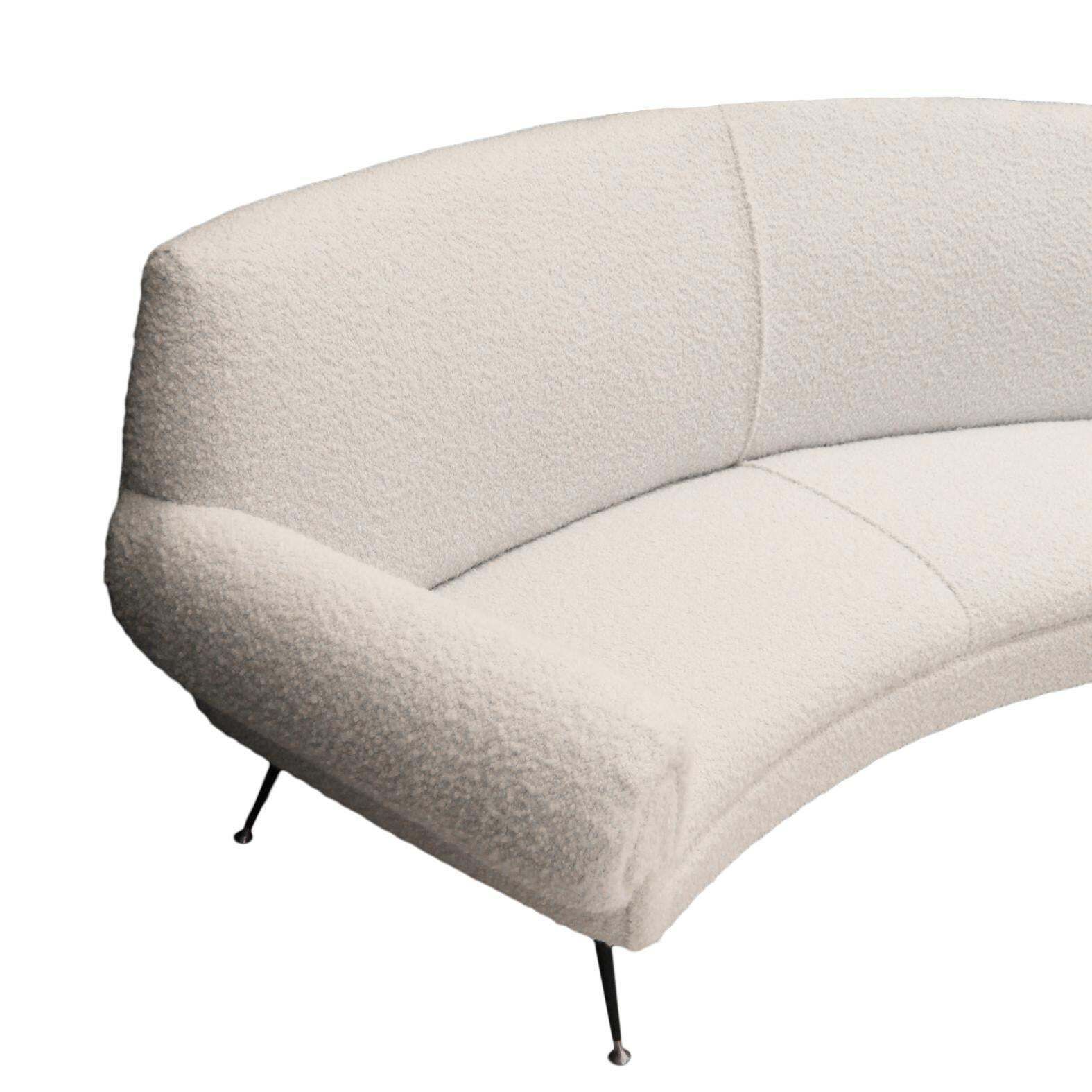 Mid Century White Boucle Curved Sofa With Six Legs By Gigi Radice For Minotti photo 4246.0