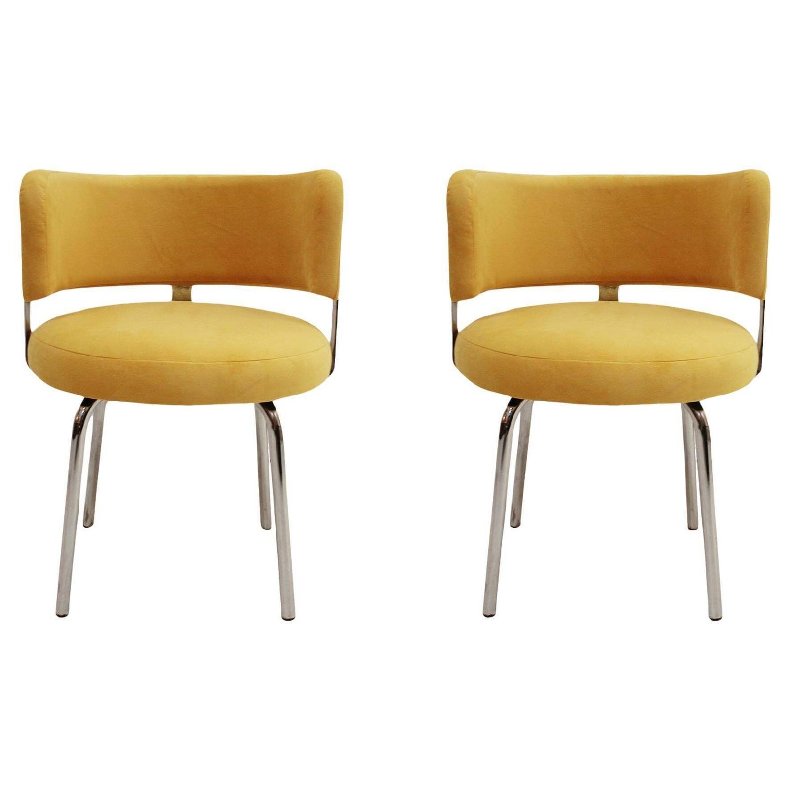 Pair Of Bauhaus Style Chairs For Pizzi Arredamenti Upholstered In Yellow Cotton
