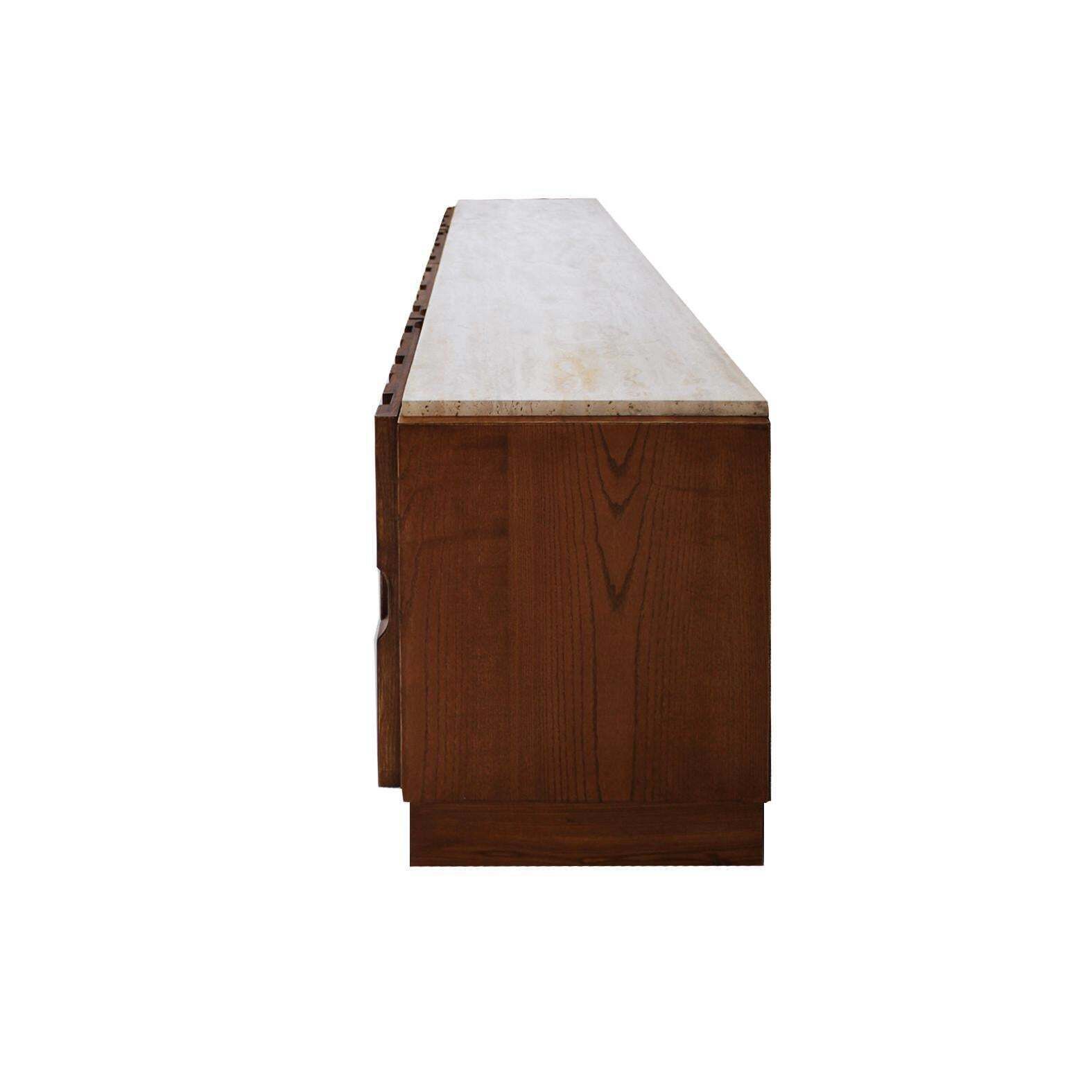 Italian Oak Wood Sideboard With Travertine Marble Top And Hand Carved Patterns photo buy