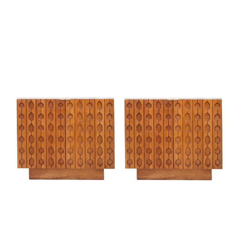 Contemporary Pair Of Italian Sideboards Made Of Solid Wood And Travertine photo furniture