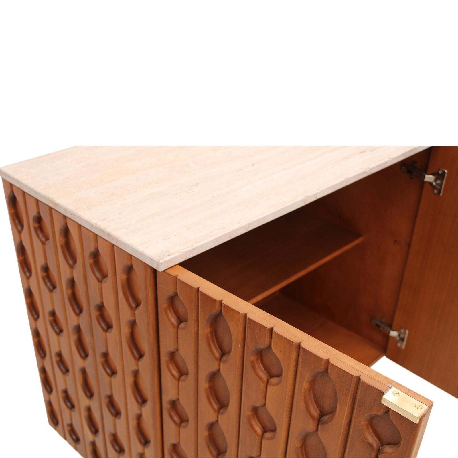 photo for sale Contemporary Pair Of Italian Sideboards Made Of Solid Wood And Travertine