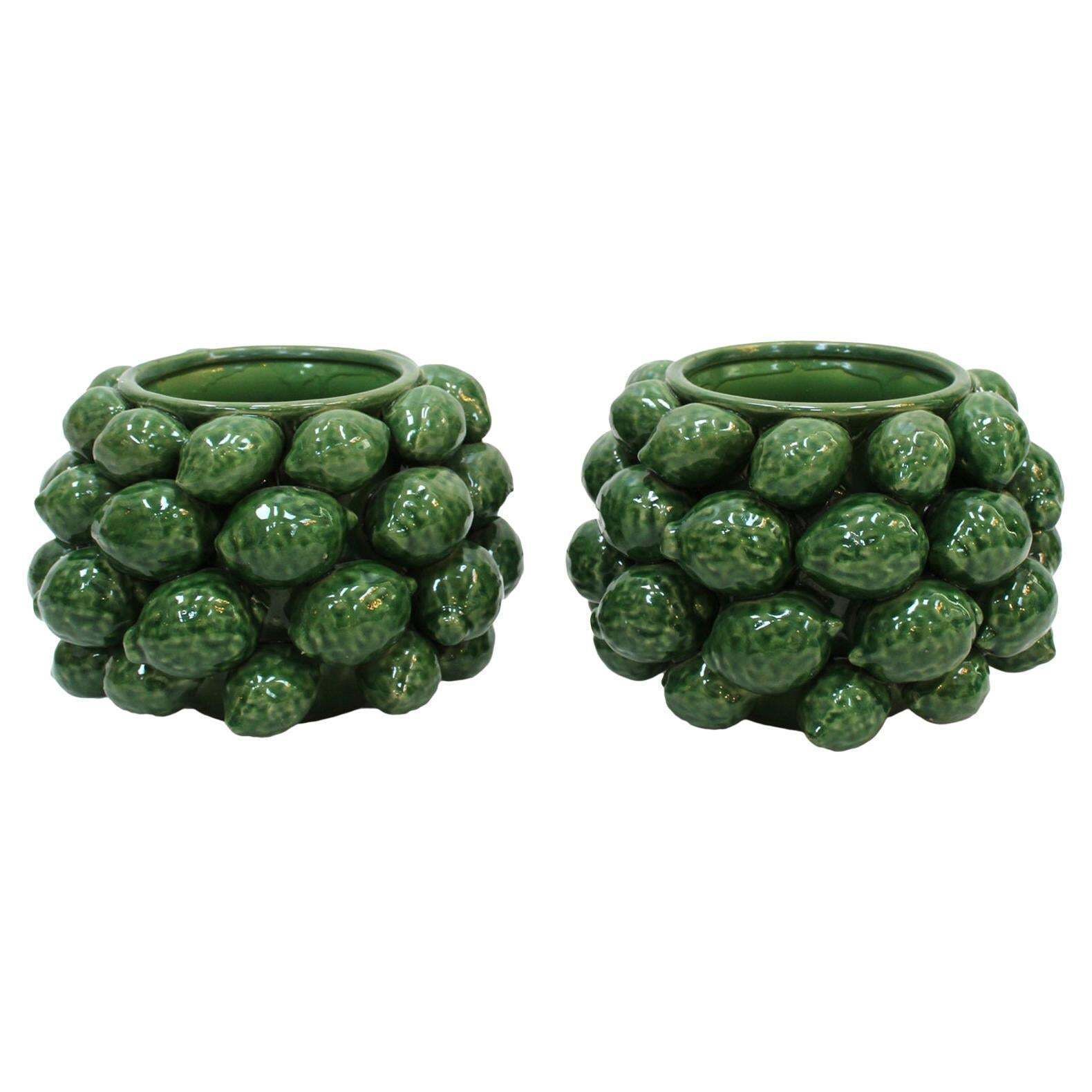 Contemporary Italian Green Ceramic Vase With Fruit Motifs photo furniture