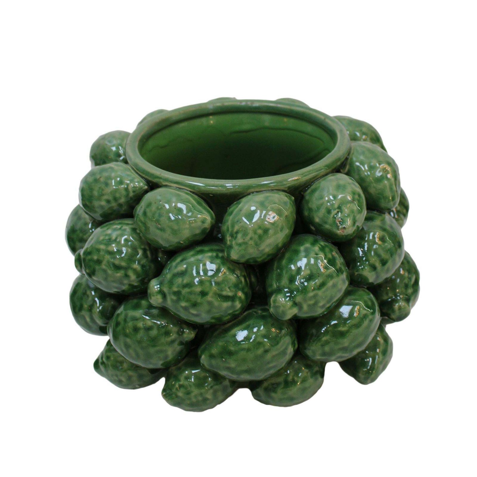 Contemporary Italian Green Ceramic Vase With Fruit Motifs photo for sale