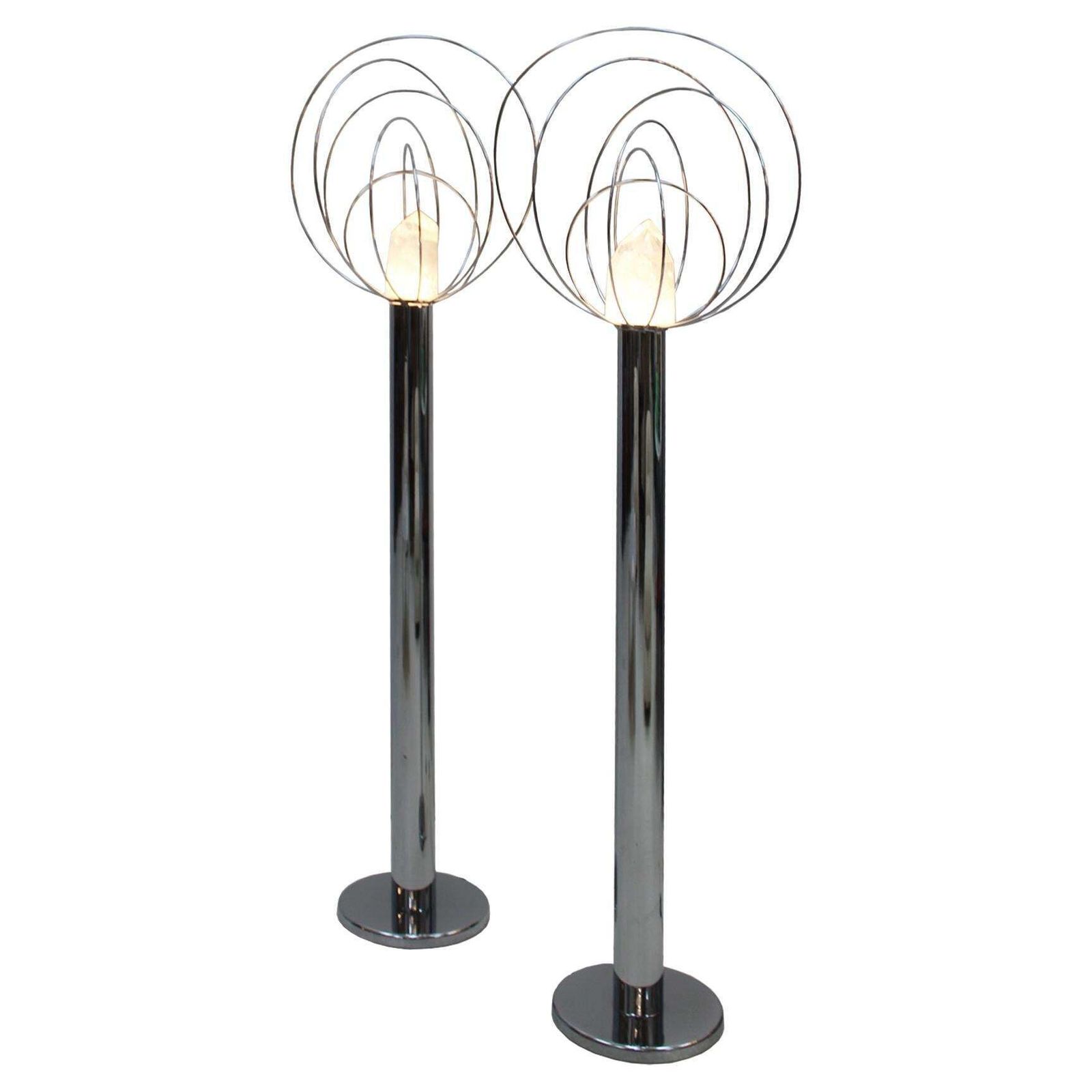 Mid Century Modern By Angelo Brotto Metal Barnaba Pair Of Italian Lamps