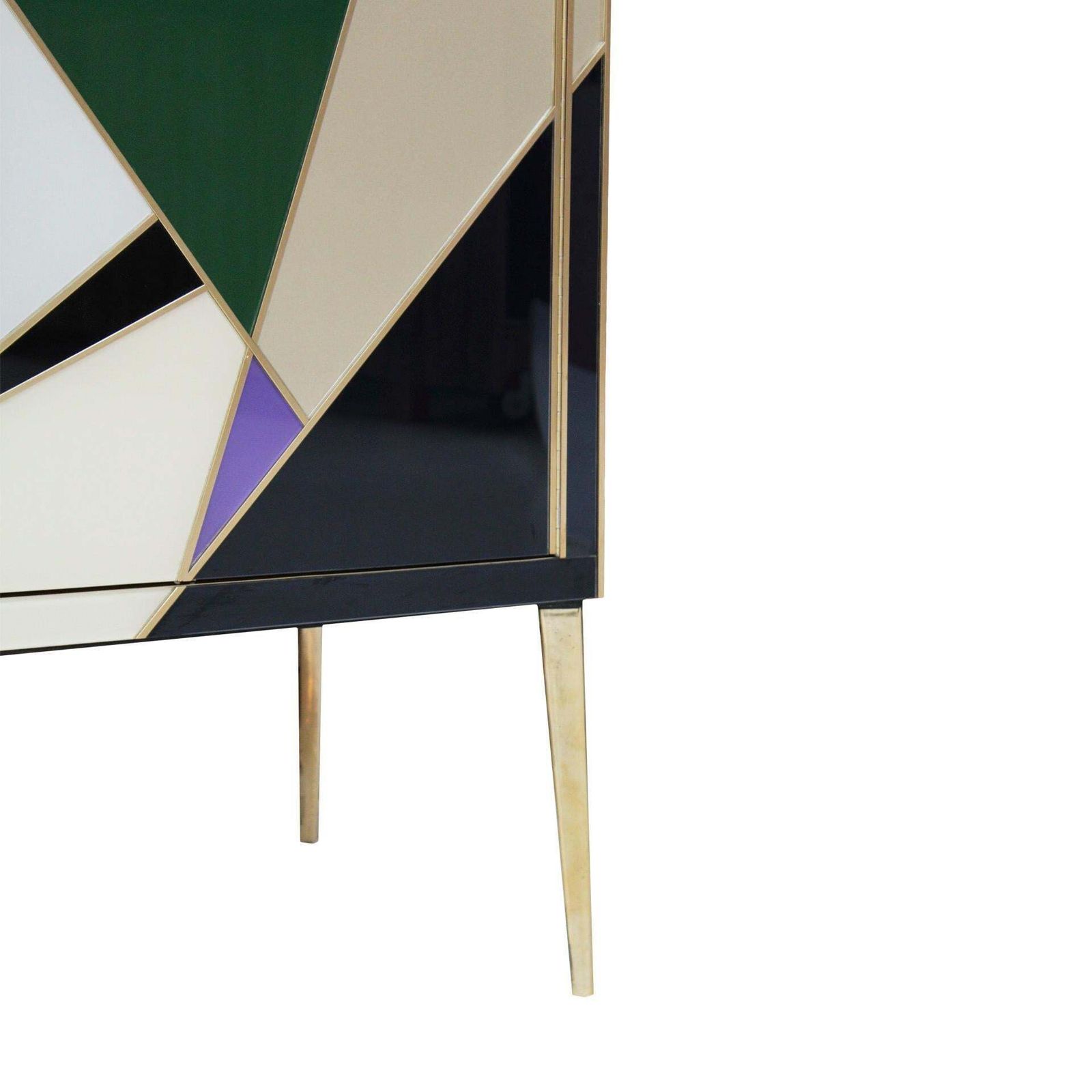 Mid Century Modern Style Italian Sideboard Made Of Wood Brass And Colored Glass photo vintage