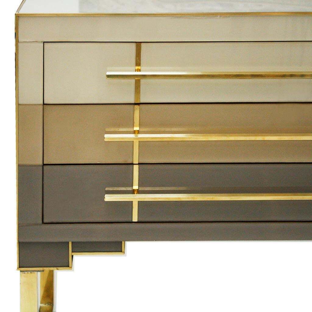 Mid Century Modern Style Murano Glass And Brass Pair Of Italian Commodes photo vintage