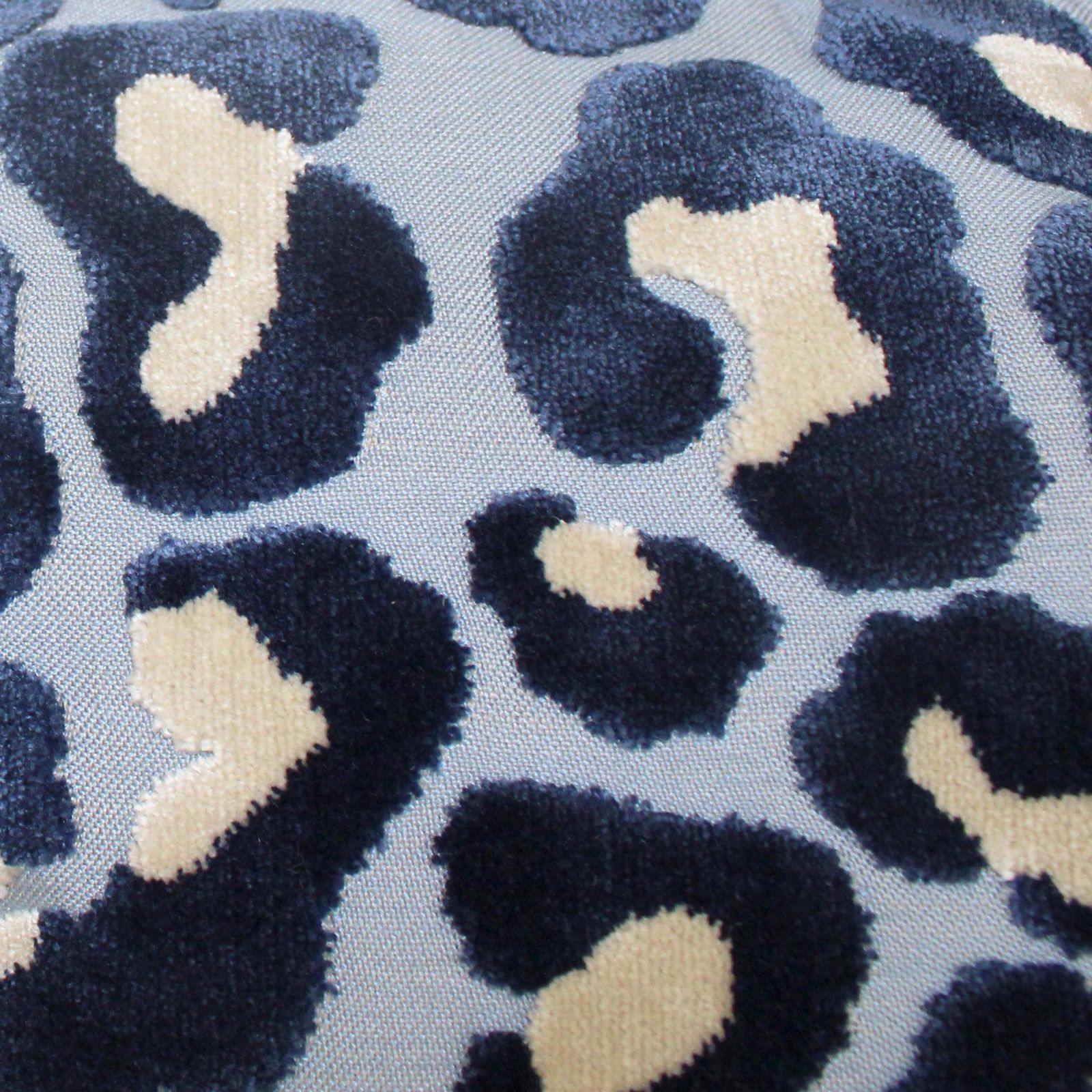 Leopard Print Velvet Cushion In Cotton With Double Tinsel Trim And Linen Back photo Textiles