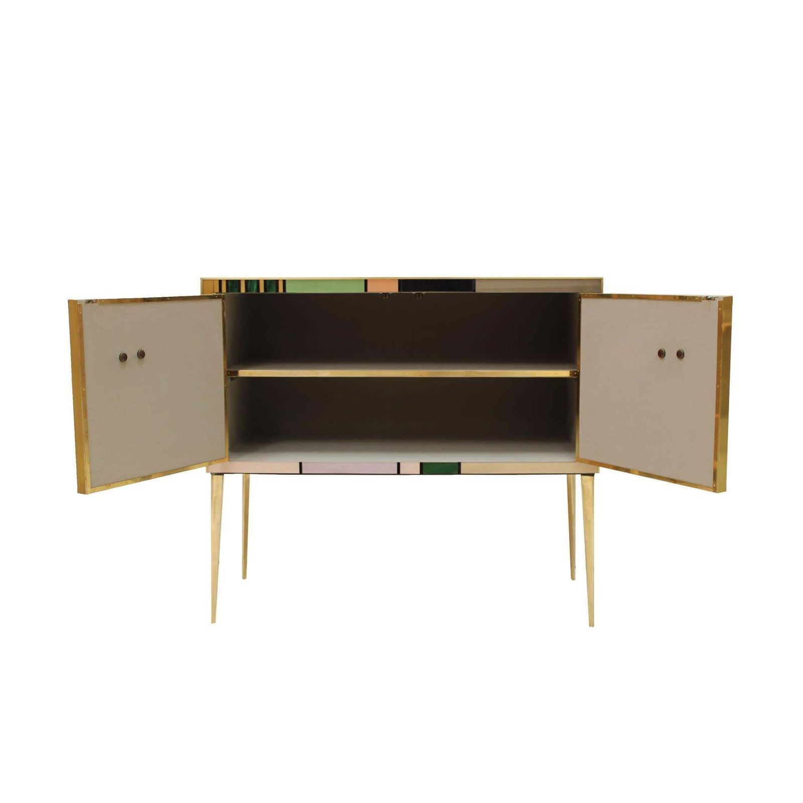 Midcentury Style Wood Colored Glass And Brass Pair Of Italian Sideboards photo Furniture