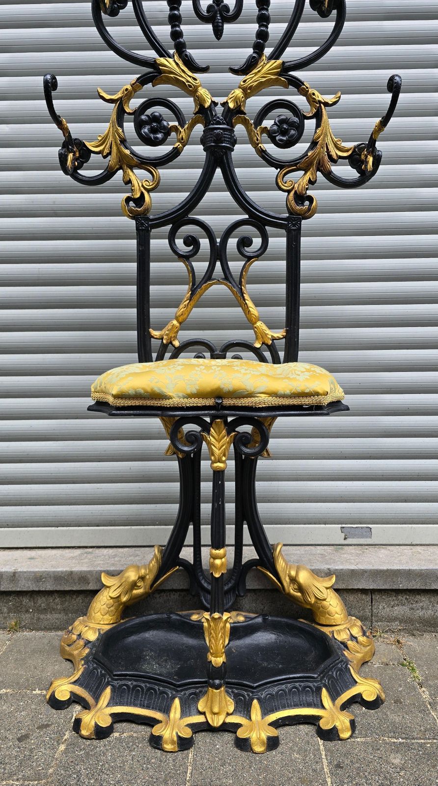 Furniture 19th Century French Cast Iron Hall Stand With Gilded Accents photo